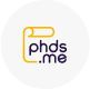 Logo of "phds.me" featuring stylized text inside a yellow, rectangular outline, set against a white background.