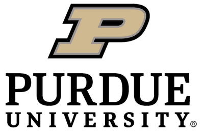 Logo of Purdue University featuring a bold, gold "P" on a black background, designed to complement any modern media room setup, with the words "Purdue University" in green above it.