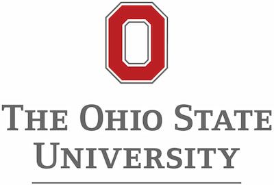 Logo of the Ohio State University featuring a large red block "O" above the university’s name in gray uppercase letters, designed for a media room setting.