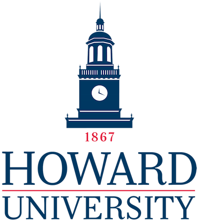 Logo of Howard University designed for the media room, featuring a clock tower and the year 1867, rendered in dark green and navy blue with white highlights.