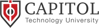 Capitol Technology University logo featuring a red shield with a central white circle containing a black vertical line. Beside the shield, the text reads 'CAPITOL Technology University' in black uppercase letters.