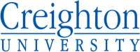 The image shows the Creighton University logo, with the word "Creighton" in a large font and "University" in a smaller font below it, both written in blue uppercase letters.