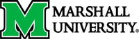 The image shows the logo of Marshall University. The logo includes a large green letter "M" with a black outline on the left, and the words "Marshall University" in black capital letters to the right of the "M".