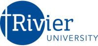Rivier University logo featuring "Rivier UNIVERSITY" in blue text. The "R" is large and positioned inside a blue circle, while "ivier" and "UNIVERSITY" appear next to it on the right side.