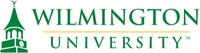 Logo of Wilmington University featuring a green tower icon on the left and the text "Wilmington University" in green with a gold underline on the right.