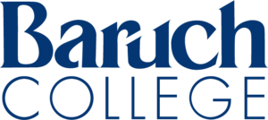 Baruch College logo with the word "Baruch" in large blue letters above the word "College" in smaller blue capital letters on a light background.