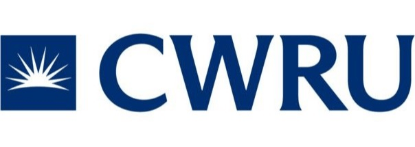 CWRU logo with a blue square containing a white sunrise graphic, followed by the bold blue letters "CWRU" on a white background.