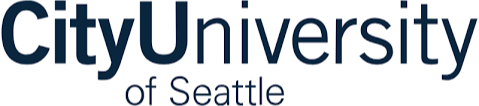 Logo with the words "City University of Seattle" in bold blue text on a white background.