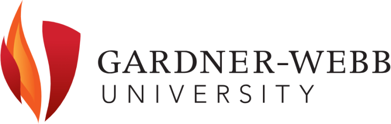 Gardner-Webb University logo featuring a stylized flame in red and orange hues on the left, with the words "Gardner-Webb University" in bold black text to the right, representing this North Carolina institution.