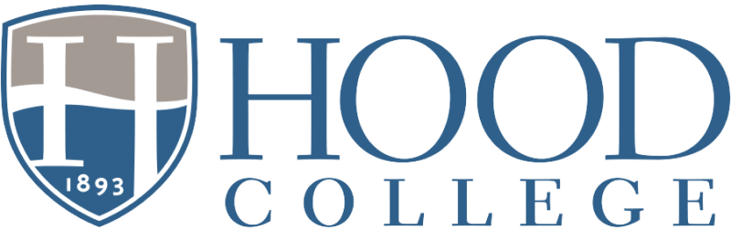 Hood College logo with a shield displaying a large "H" and the year 1893, next to the words "HOOD COLLEGE" in blue capital letters.