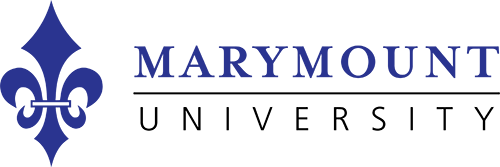 Logo of Marymount University featuring a blue fleur-de-lis symbol to the left and the words "Marymount University" in blue and black text on the right.
