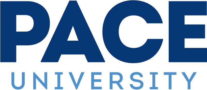 The image shows the Pace University logo with "PACE" in large, bold, dark blue letters above "UNIVERSITY" in smaller, light blue letters.