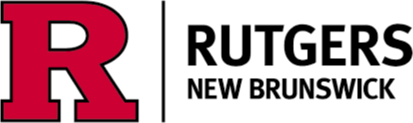 Large red letter "R" next to black text reading "Rutgers New Brunswick" on a white background. This is the logo for Rutgers University–New Brunswick.